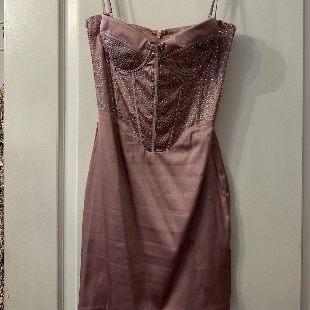 Mauve color mini satin embellished oh Polly dress